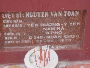 Nhắn tìm thân nhân liệt sỹ Nguyến Văn Toản (Toàn - Toán)