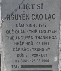 Tìm thân nhân liệt sĩ Nguyễn Cao Lạc