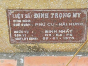 Nhắn tìm thân nhân liệt sỹ Đinh Trọng My