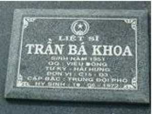Tìm thân nhân liệt sĩ Trần Bá Khoa