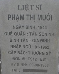 Tìm thân nhân liệt sĩ Phạm Thị Mười