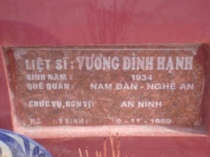Nhắn tìm thân nhân liệt sỹ  Vương Đình Hạnh