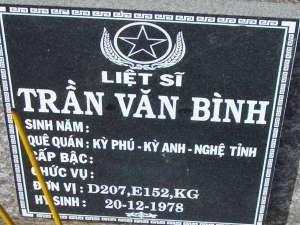 Nhắn tìm thân nhân liệt sỹ  Trần Văn Bình