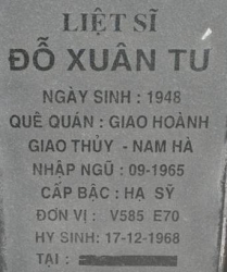 Tìm thân nhân liệt sĩ Đỗ Xuân Tu