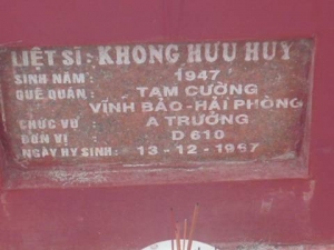 Tìm thân nhân liệt sĩ  Khổng Hữu Huy