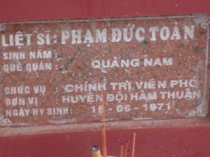 Nhắn tìm thân nhân liệt sỹ Phạm Đức Toàn