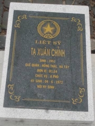 Nhắn tìm thân nhân liệt sỹ  Tạ Xuân Chỉnh