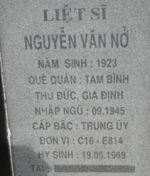 Tìm thân nhân liệt sĩ Nguyễn Văn Nở