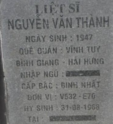 Tìm thân nhân liệt sĩ Nguyễn Văn Thành