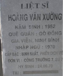 Tìm thân nhân liệt sĩ Hoàng Văn Xường