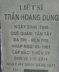 Tìm thân nhân liệt sĩ Trần Hoàng Dũng
