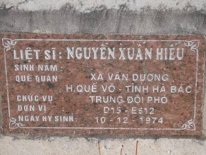 Nhắn tìm thân nhân liệt sỹ  Nguyễn Xuân Hiếu