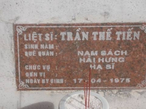 Nhắn tìm thân nhân liệt sỹ Trần Thế Tiến