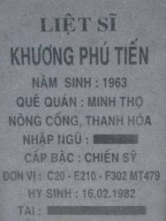 Tìm thân nhân liệt sĩ Khương Phú Tiến