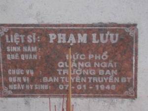 Nhắn tìm thân nhân liệt sỹ Phạm Lưu