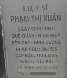 Tìm thân nhân liệt sĩ Phạm Thị Xuân