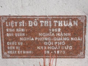 Nhắn tìm thân nhân liệt sỹ Đỗ Thị Thuận