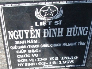 Nhắn tìm thân nhân liệt sỹ  Nguyễn Đình Hùng