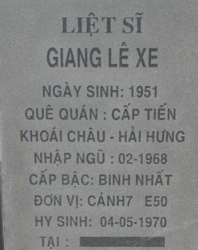Tìm thân nhân liệt sĩ Giang Lê Xe
