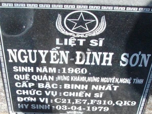 Nhắn tìm thân nhân liệt sỹ  Nguyễn Đình Sơn
