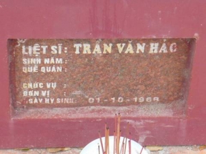 Nhắn tìm thân nhân liệt sĩ Trần Văn Hảo