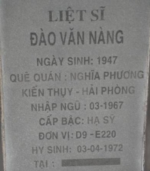 Tìm thân nhân liệt sĩ Đào Văn Nàng