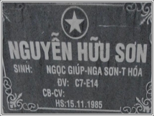 Nhắn tim thân nhân liệt sỹ Nguyễn Hữu Sơn