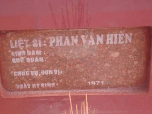 Nhắn tìm thân nhân liệt sĩ Phan Van Hiên