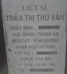 Tìm thân nhân liệt sĩ Trần Thị Thu Vân