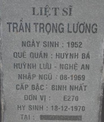 Tìm thân nhân liệt sĩ Trần Trọng Lương