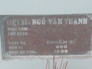Nhắn tìm thân nhân liệt sĩ Ngô Văn Thanh