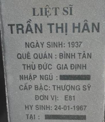 Tìm thân nhân liệt sĩ Trần Thị Hân