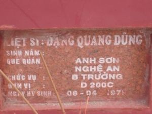 Nhắn tìm thân nhân liệt sỹ  Đặng Quang Dũng