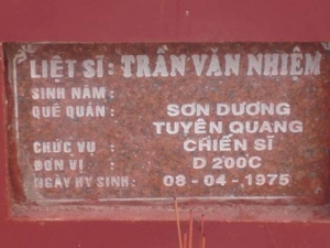 Nhắn tìm thân nhân liệt sỹ  Trần Văn Nhiệm