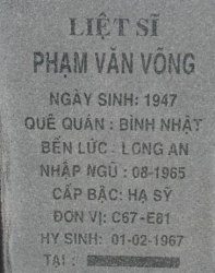 Tìm thân nhân liệt sĩ Phạm Văn Võng