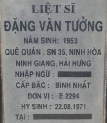 Tìm thân nhân liệt sĩ Đặng Văn Tưởng