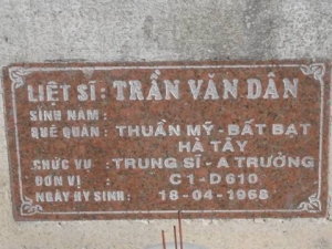 Nhắn tìm thân nhân liệt sỹ Trần Văn Dân