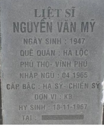 Tìm thân nhân liệt sĩ Nguyễn Văn Mỹ