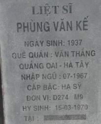 Tìm thân nhân liệt sĩ Phùng Văn Kế