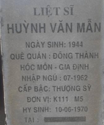 Tìm thân nhân liệt sĩ Huỳnh Văn Mẫn