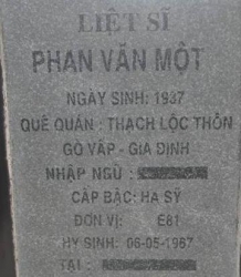 Tìm thân nhân liệt sĩ Phan Văn Một