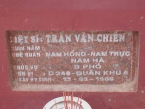 Nhắn tìm thân nhân liệt sỹ Trần Văn Chiến