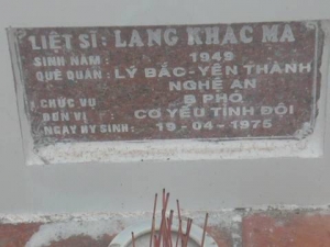 Nhắn tìm thân nhân liệt sỹ  Lang Khắc Ma (Mâ)