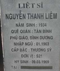 Tìm thân nhân liệt sĩ Nguyễn Thanh Liêm