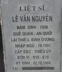 Tìm thân nhân liệt sĩ Lê Văn Nguyên