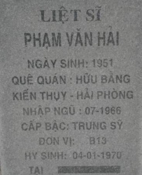 Tìm thân nhân liệt sĩ Phạm Văn Hải