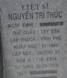Tìm thân nhân liệt sĩ Nguyễn Trí Thức