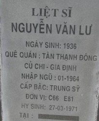 Tìm thân nhân liệt sĩ Nguyễn Văn Lư