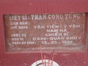 Nhắn tìm thân nhân liệt sỹ Trần Công Tùng