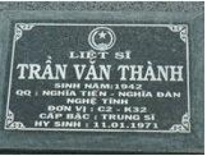 Tìm thân nhân liệt sĩ Trần Văn Thành hi sinh năm 1971